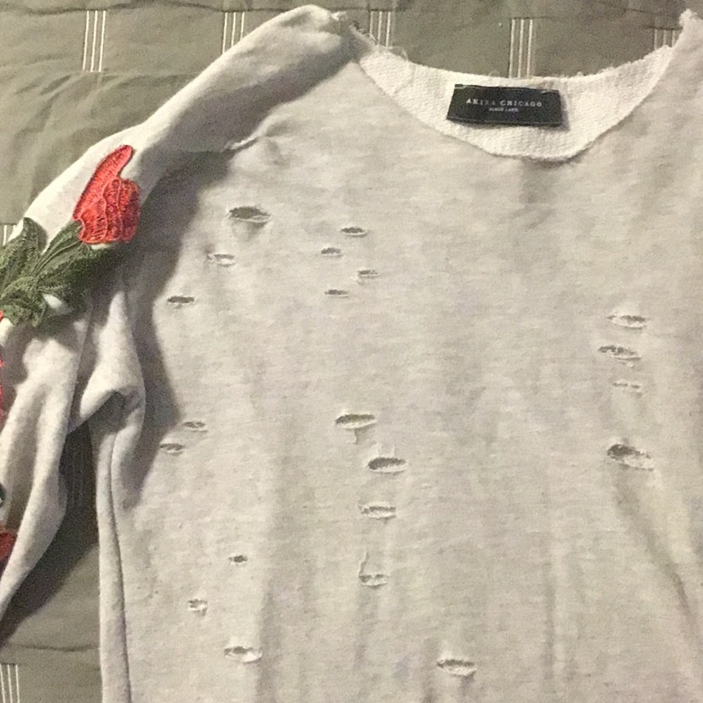 Akira Distressed Sweatshirt with Red Roses - Picture 4 of 7